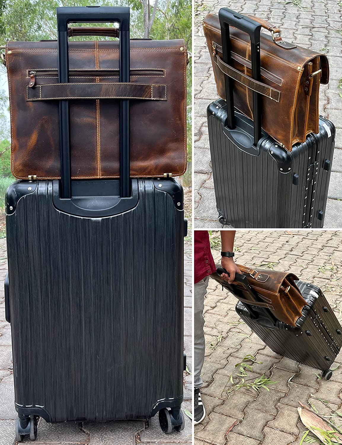 RUSTIC TOWN Handmade Leather Shoulder Briefcase Messenger Bag Mens 16 inch Laptop Satchel - Image 5